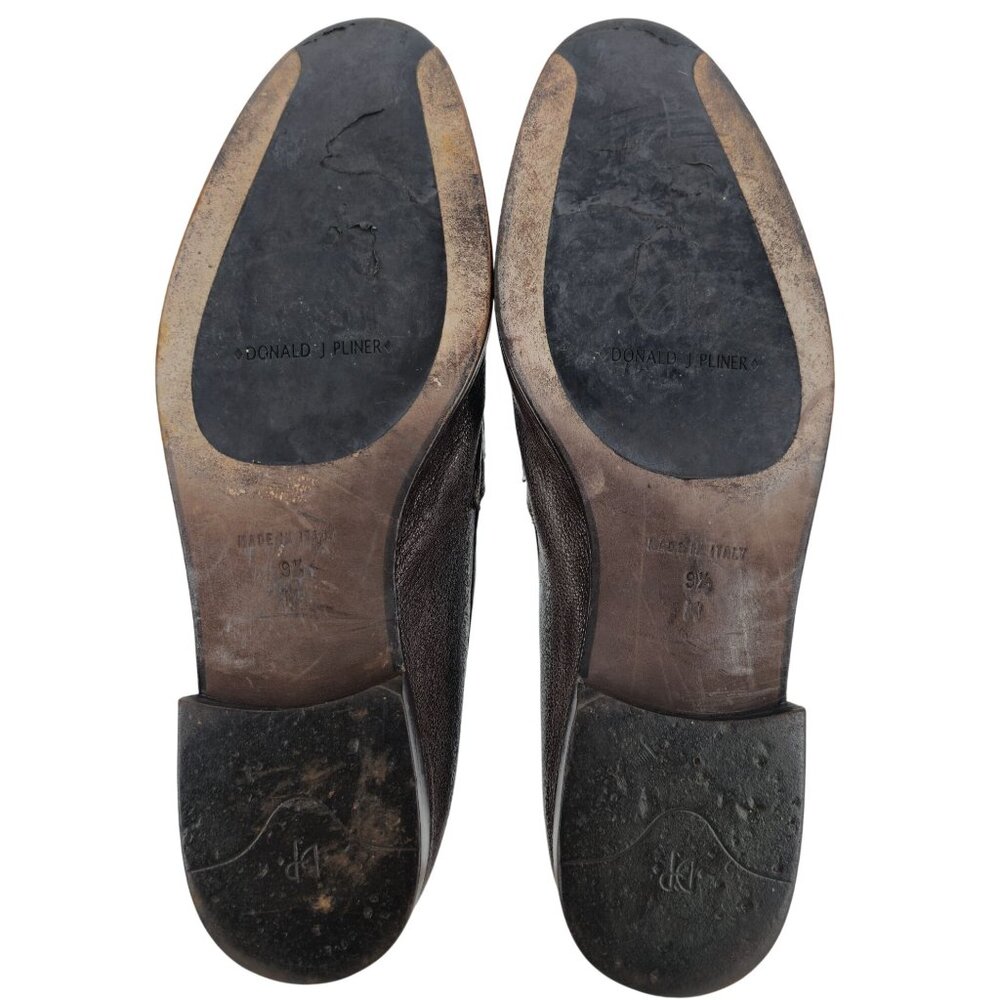 Donald J. Pliner Signature Bit Loafers Mens 9.5 Brown Pebble Leather Dress Shoes - Picture 3 of 11